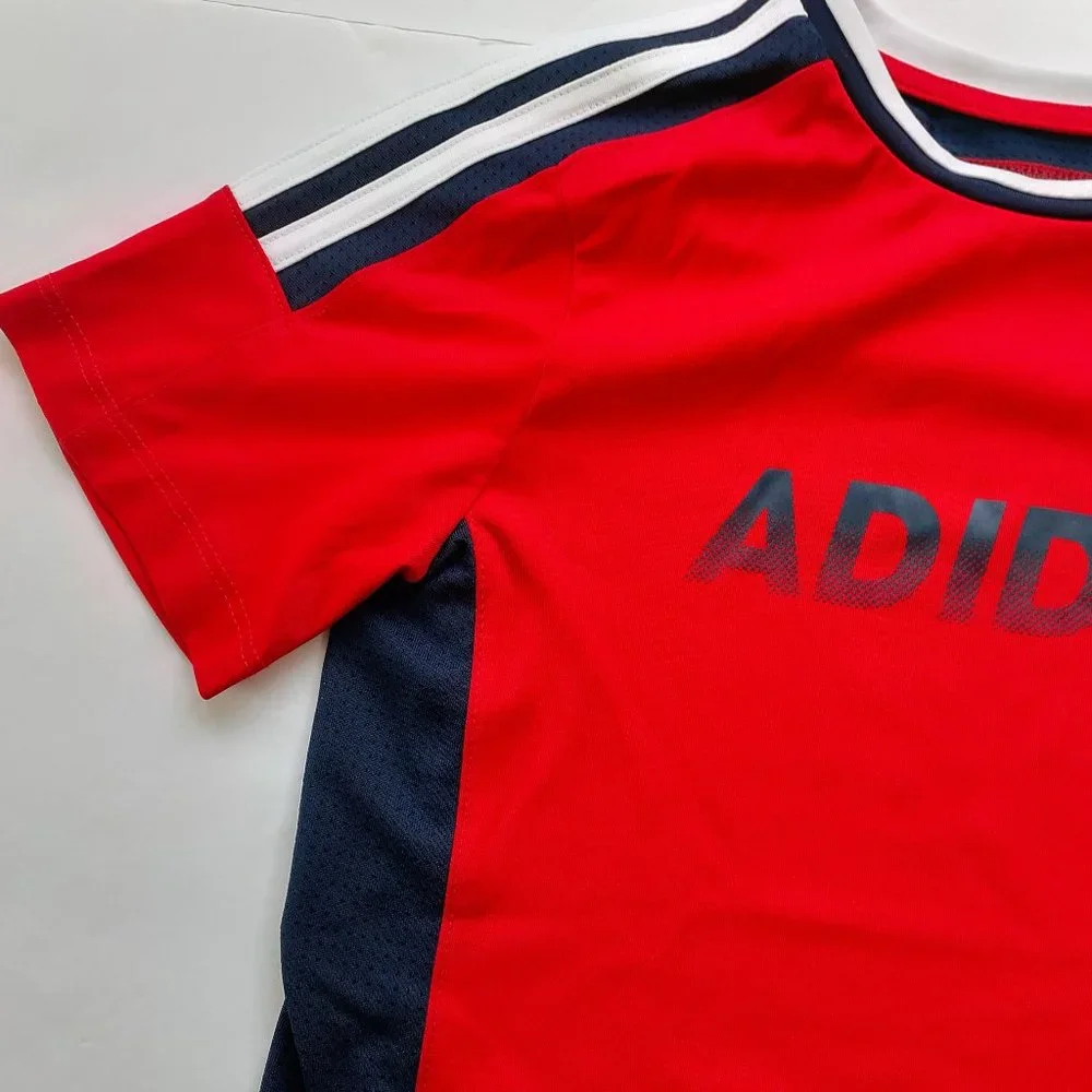 Adidas Boys T-Shirt Red Blue Climacool Active Short Sleeve Size 5